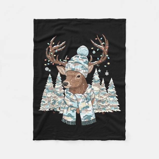 Christmas Camo Hunting Reindeer Pajamas With Deer  Fleece Blanket (Front)