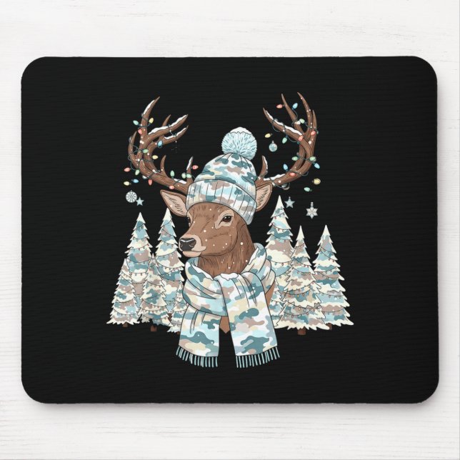 Christmas Camo Hunting Reindeer Pajamas With Deer  Mouse Pad (Front)