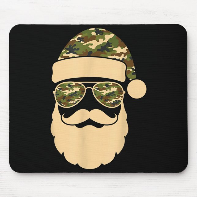Christmas Camo Santa Sungles Hat Beard Cool Milita Mouse Pad (Front)