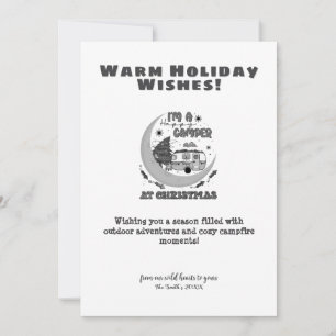 Christmas Camper Moon Outdoor Adventure Black Whit Holiday Card