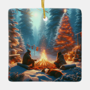 "Christmas Campfire: Cozy Winter Moments" Ceramic Ornament