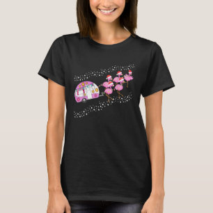 Christmas Camping Flamingo Sleigh Funny Camper San T-Shirt