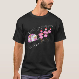 Christmas Camping Flamingo Sleigh Funny Camper San T-Shirt