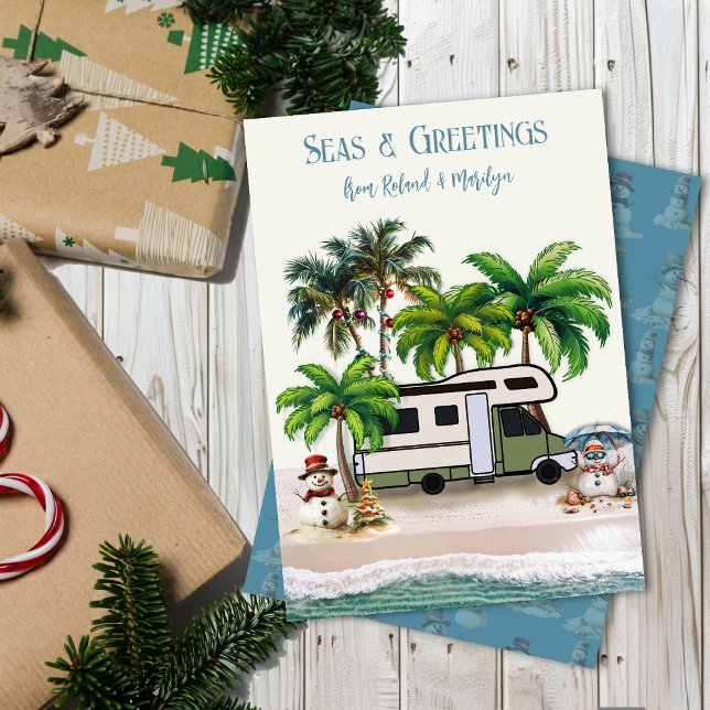 Christmas Camping Motorhome Snowmen Greeting Card (Creator Uploaded)