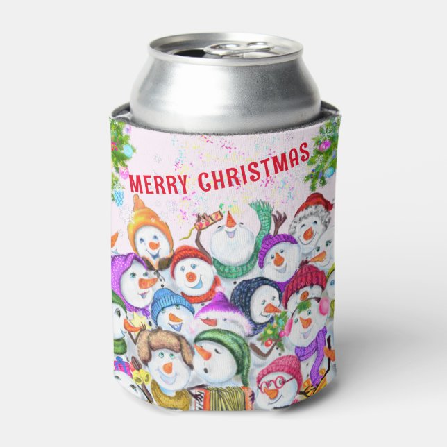 Christmas Can Cooler with Happy Snowmans Party (Can Front)