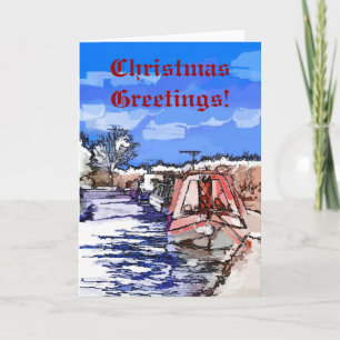 CHRISTMAS CANAL BOATS HOLIDAY CARD
