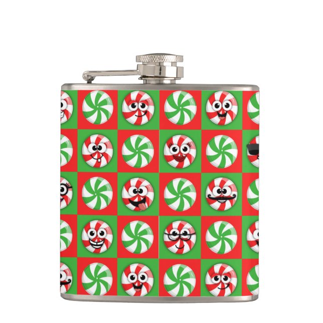 Christmas Candies Faces Hip Flask (Front)
