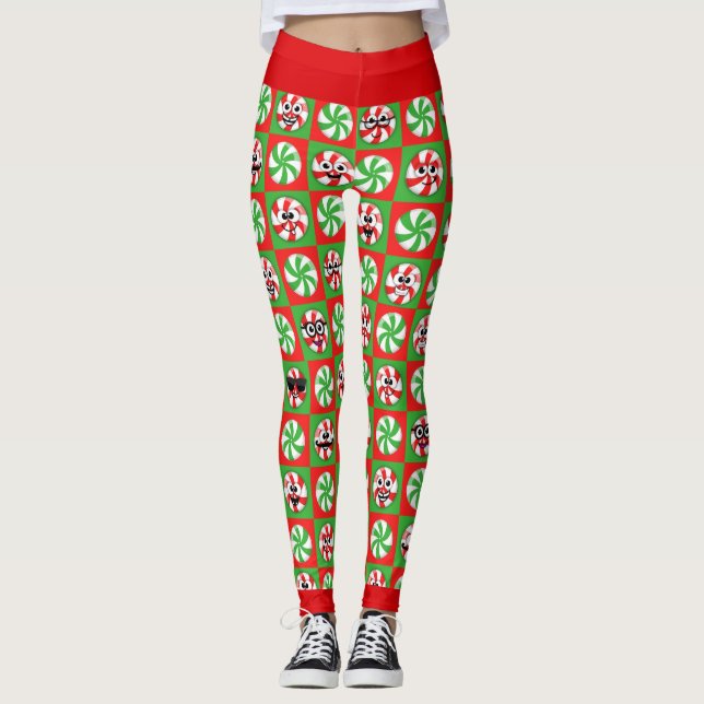 Christmas Candies Faces Leggings (Front)