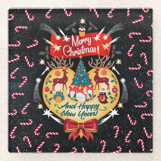 Christmas Candies Glass Coaster (Front)