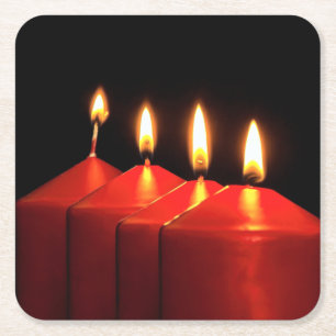 Christmas Candle Advent Wreath Square Paper Coaster