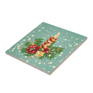 Christmas Candle And Snowflakes Tile