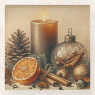 Christmas Candle Art Glass Coaster