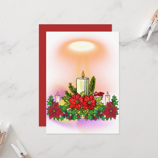 Christmas Candle Card with Poinsettia (Front/Back In Situ)