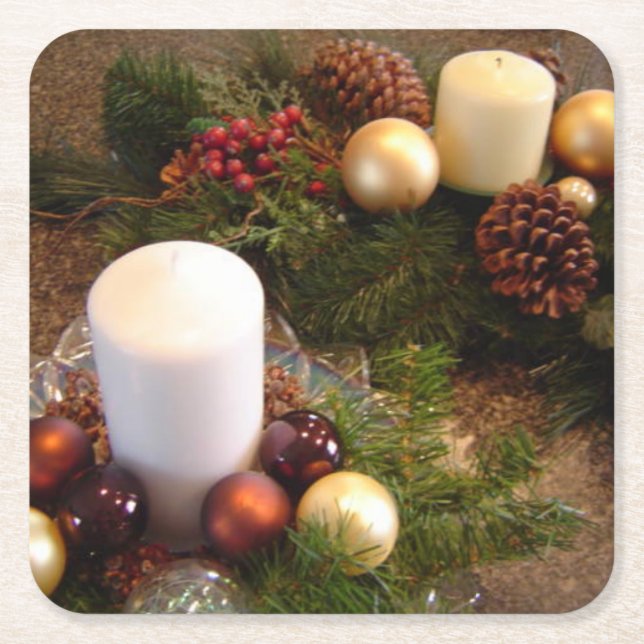 Christmas Candle Centerpieces Square Paper Coaster (Front)