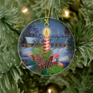 Christmas candle ceramic ornament