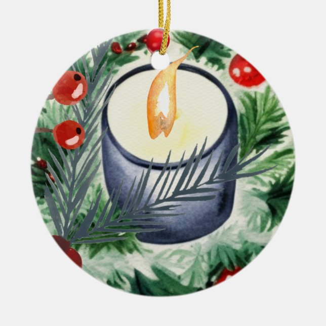 Christmas Candle Ceramic Ornament (Front)