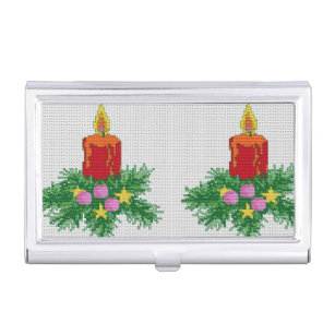 Christmas Candle Cross Stitch Business Card Holder