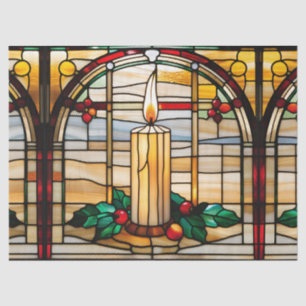 Christmas Candle Faux Stained Glass for Decoupage  Tissue Paper