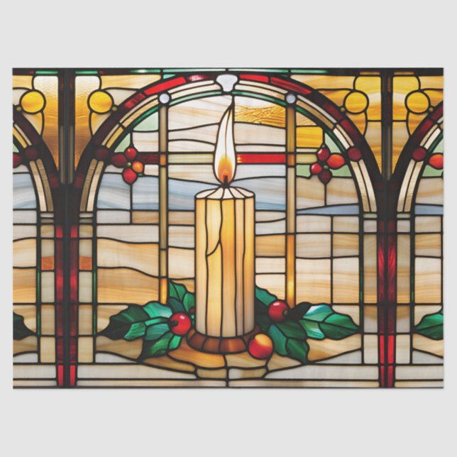 Christmas Candle Faux Stained Glass for Decoupage  Tissue Paper (Front)