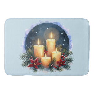 Christmas Candle Glow with Poinsettias Bath Mat