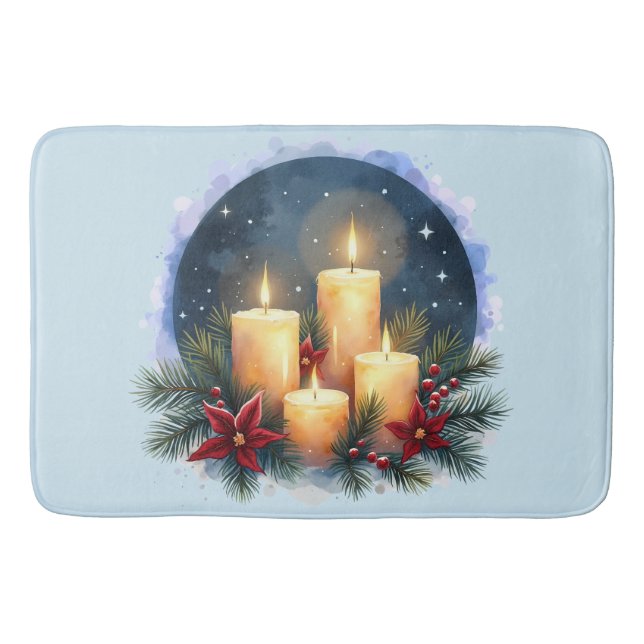 Christmas Candle Glow with Poinsettias Bath Mat (Front)