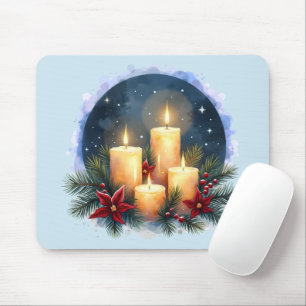 Christmas Candle Glow with Poinsettias Mouse Pad