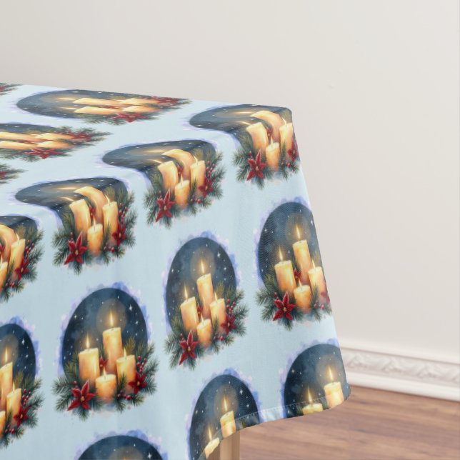 Christmas Candle Glow with Poinsettias Tablecloth (In Situ)