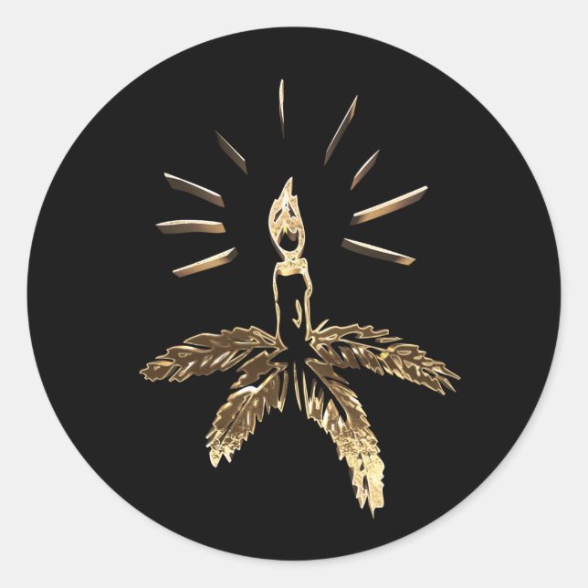 Christmas Candle Holder Black Gold Elegant Classic Round Sticker (Front)