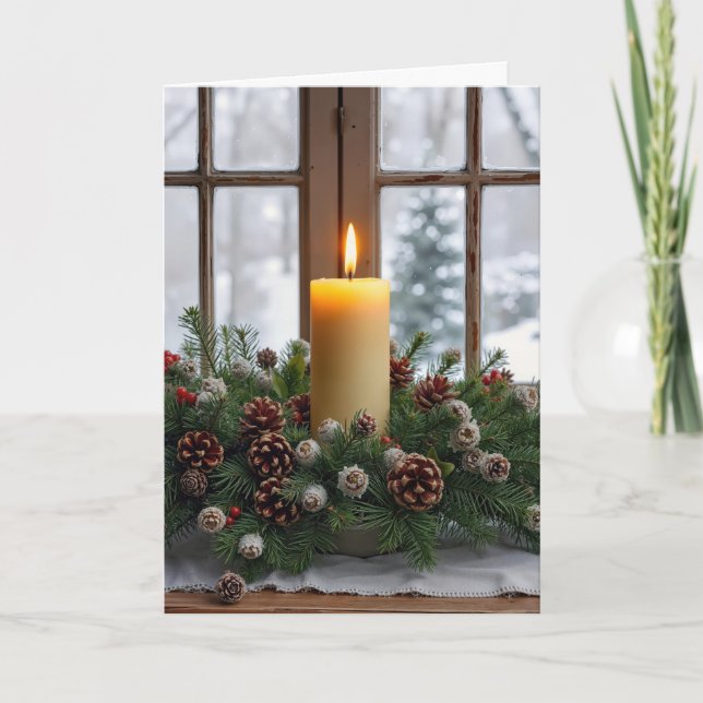 Christmas Candle In a Pine Centerpiece Card (Front)