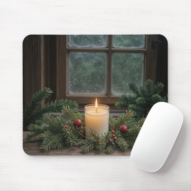 Christmas Candle In Pine Branches Mouse Pad (With Mouse)