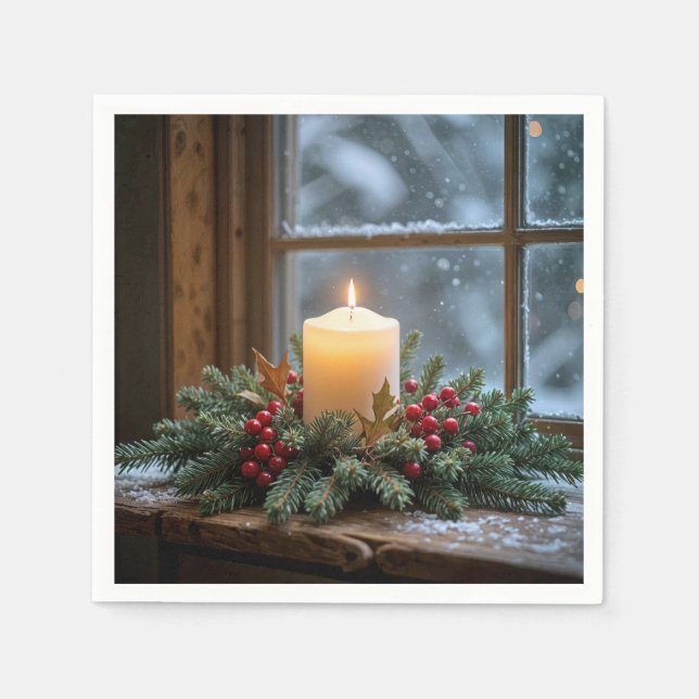 Christmas Candle In Winter Window Napkin (Front)