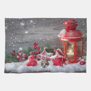 Christmas Candle Lantern Tea Towel