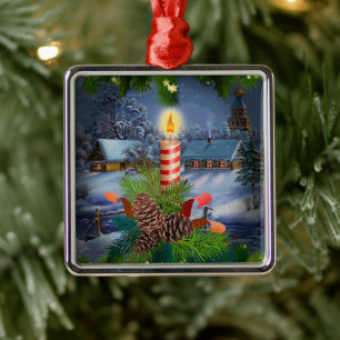 Christmas candle metal ornament