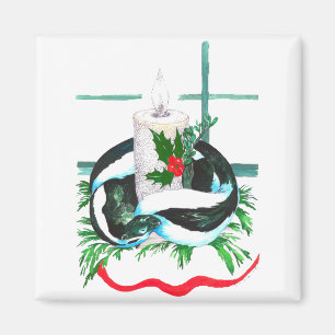 Christmas Candle Skunk Wrapped Cute Holiday Magnet