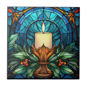 Christmas Candle Stained Glass Ceramic Tile