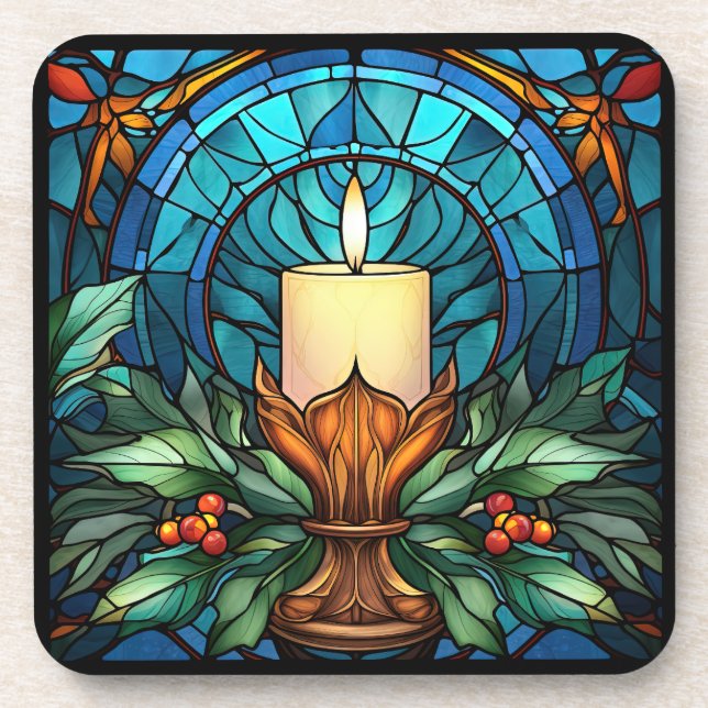 Christmas Candle Stained Glass Coaster (Front)