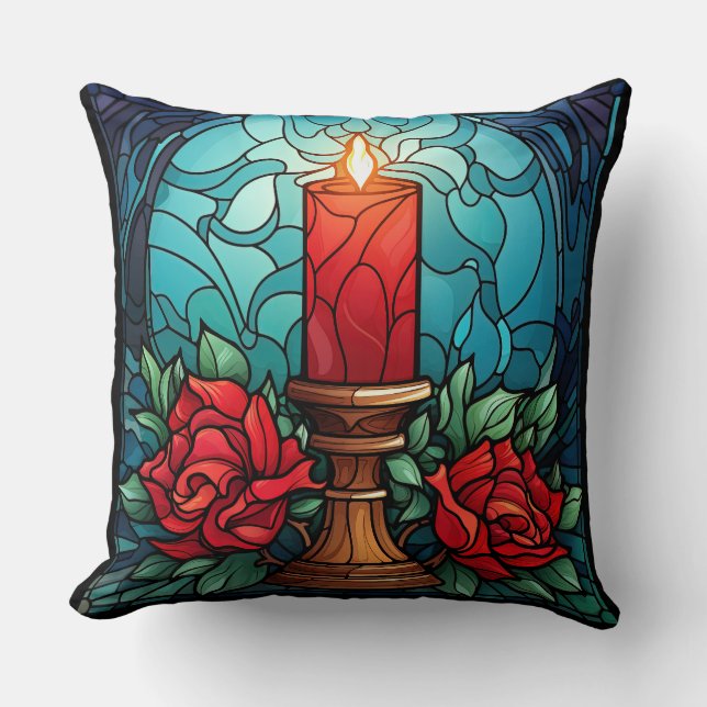Christmas Candle Stained Glass Cushion (Front)