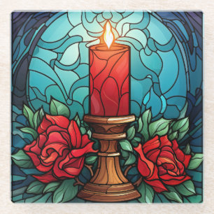 Christmas Candle Stained Glass Glass Coaster