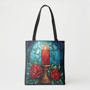 Christmas Candle Stained Glass Tote Bag