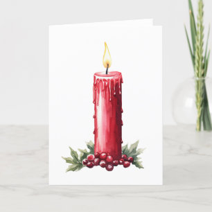 Christmas Candle with Holly BLANK  Holiday Card