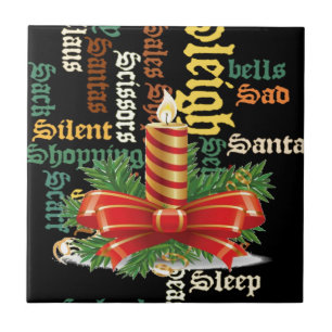 Christmas Candle Word Art Collection Ceramic Tile