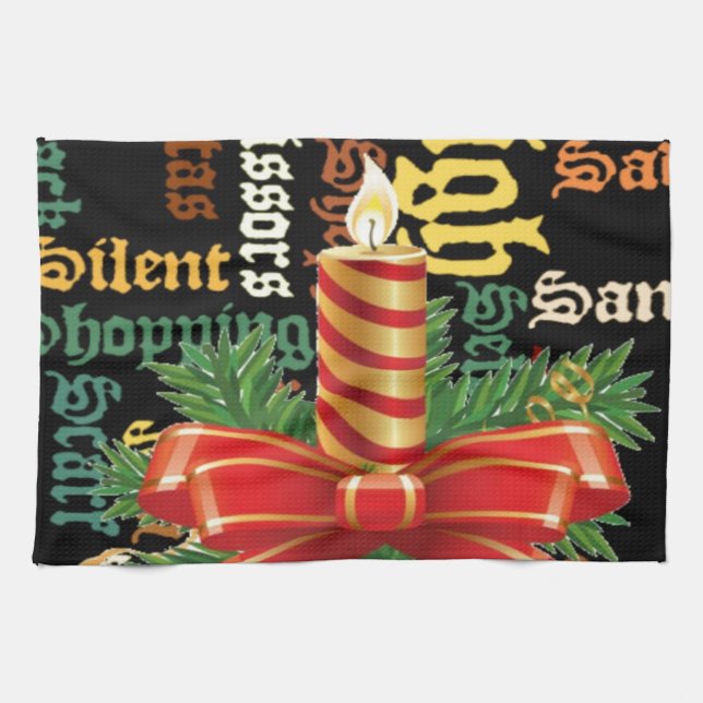 Christmas Candle Word Art Collection Tea Towel (Horizontal)