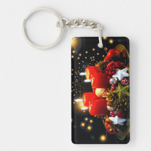 Christmas Candle Wreath Decoration Key Ring