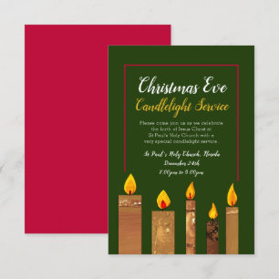 Christmas candlelight service candles gold art invitation