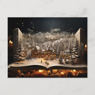 Christmas Candlelit Storybook Mountain Village Holiday Postcard