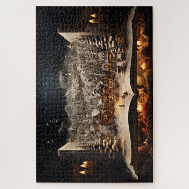 Christmas Candlelit Storybook Mountain Village Jigsaw Puzzle (Vertical)