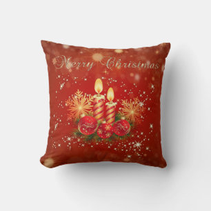 Christmas Candles , Balls, Snowflakes Cushion