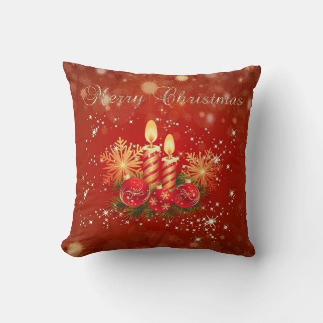 Christmas Candles , Balls, Snowflakes Cushion (Front)