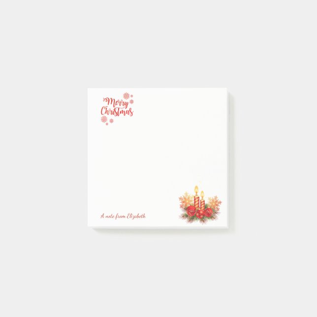 Christmas Candles, Balls, Snowflakes-Personalised Post-it Notes (Front)