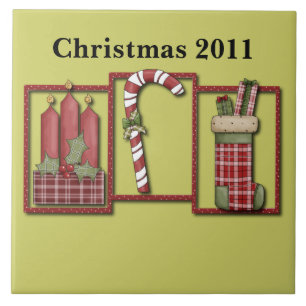 Christmas Candles, Candy Cane & Stocking Ceramic Tile